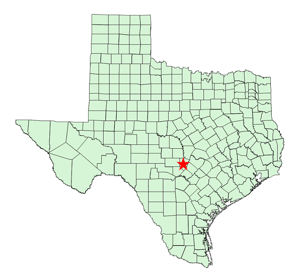 Location Map for Blanco State Park, 45 Miles North of San Antonio, Texas