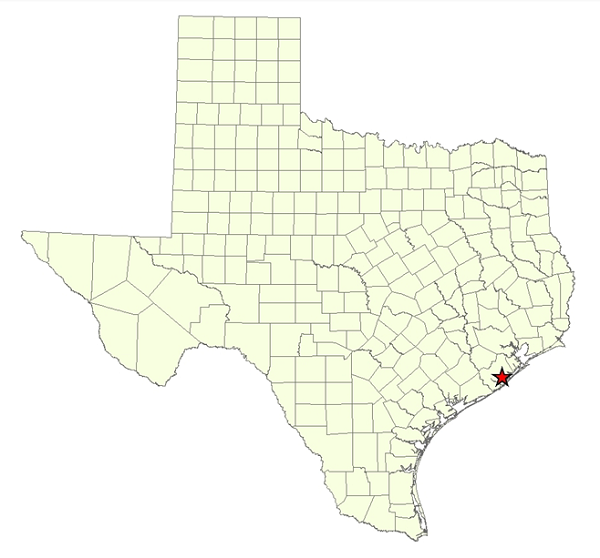 Location Map for Justin Hurst Wildlife Management Area in Brazoria County